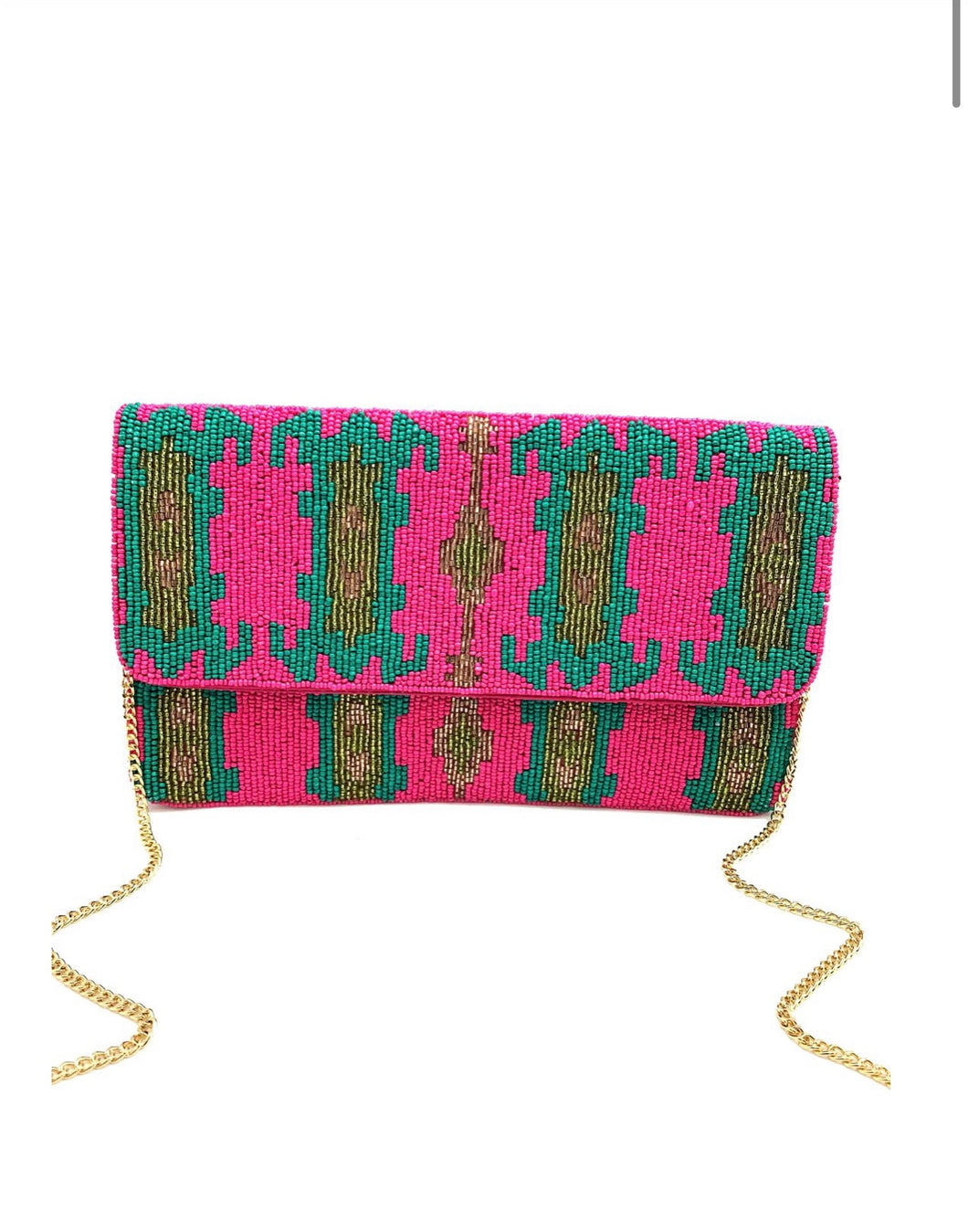 Beaded Fab Pink and Green Clutch