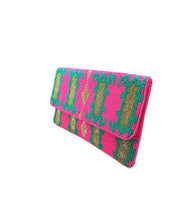 Load image into Gallery viewer, Beaded Fab Pink and Green Clutch
